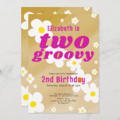 2つのグルービー2番目の誕生日タンフラワーパワーヒッピー 招待状 (正面/裏面)