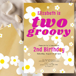 2つのグルービー2番目の誕生日タンフラワーパワーヒッピー 招待状