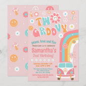 2つのグルービー ボーホー レトロ 2歳の誕生日招待状 招待状 (正面/裏面)