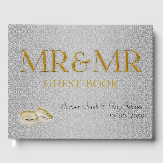2つのグルームウェディングの日金ゴールドとシルバーの ゲストブック (正面)
