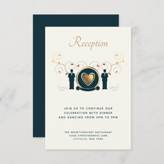 2つのグルームオス結婚のクリームブルーLGBTQ披露宴 エンクロージャーカード (正面/裏面)