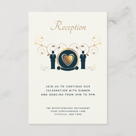 2つのグルームオス結婚のクリームブルーLGBTQ披露宴 エンクロージャーカード (正面)