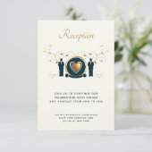 2つのグルームオス結婚のクリームブルーLGBTQ披露宴 エンクロージャーカード (スタンド正面)