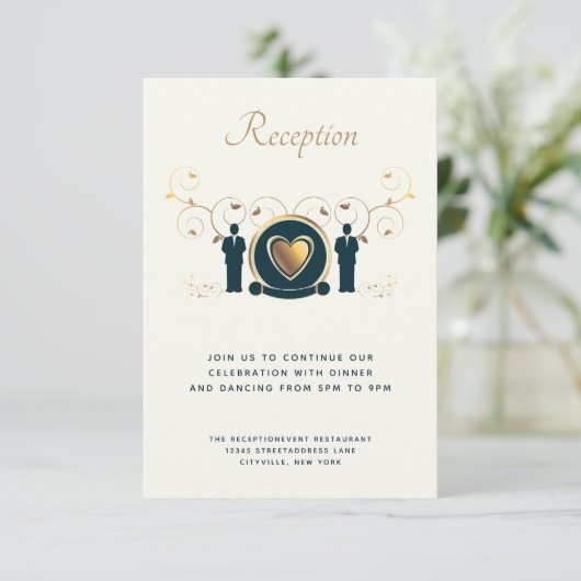 2つのグルームオス結婚のクリームブルーLGBTQ披露宴 エンクロージャーカード (スタンド正面)