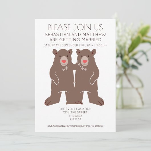 2つのグルームズカートゥー結婚グマゲイ 招待状 (スタンド正面)