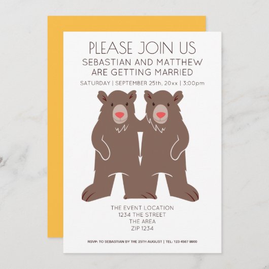 2つのグルームズカートゥー結婚グマゲイ 招待状 (正面/裏面)