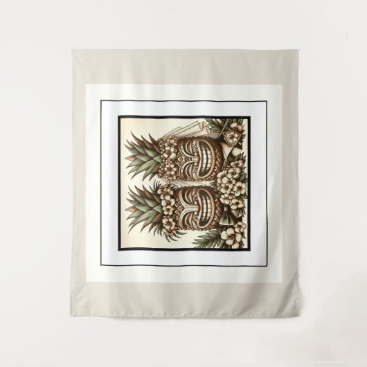 2つのグルームズゲイパイナップルティキヘッドレトロ結婚ズ タペストリー (正面)