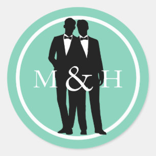 2つのグルームズ結婚ゲイのカスタムカラーモノグラム ラウンドシール