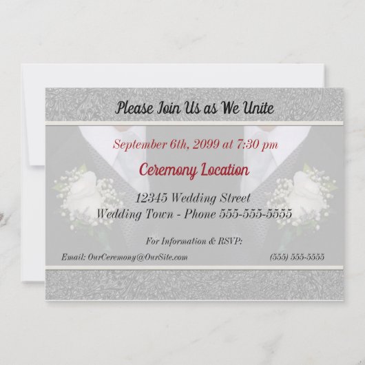 2つのグルームズ結婚ゲイまたは市民連合タキシス 招待状 (裏面)