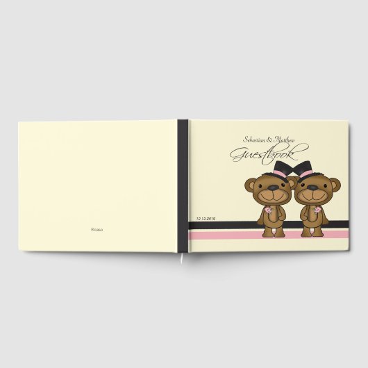2つのグルームテディベアズゲイ結婚ズカスタム ゲストブック (全面)
