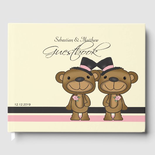 2つのグルームテディベアズゲイ結婚ズカスタム ゲストブック (正面)