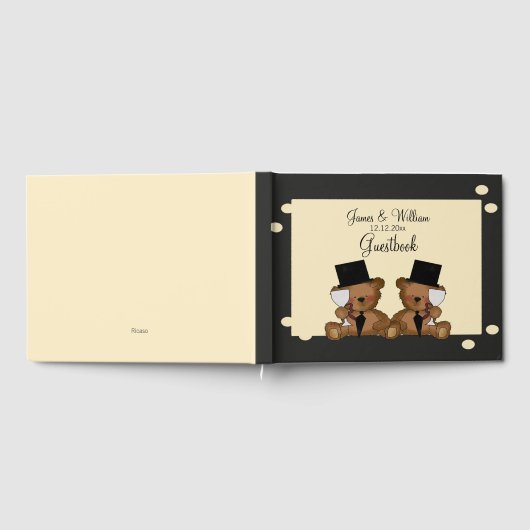 2つのグルームテディベアズゲイ結婚ズパーソナライズされた ゲストブック (全面)