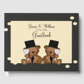 2つのグルームテディベアズゲイ結婚ズパーソナライズされた ゲストブック (正面)