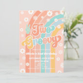 2つのグルーヴィレインボーデイジーレトロ2nd誕生日パーティー 招待状 (スタンド正面)