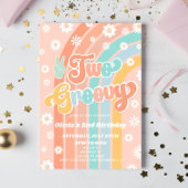 2つのグルーヴィレインボーデイジーレトロ2nd誕生日パーティー 招待状