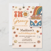 2つのグルーヴィレトロレインボー2nd誕生日パーティー 招待状 (正面)