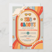 2つのグルーヴィレトロレインボー2nd誕生日パーティー 招待状 (正面)