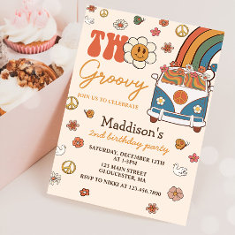 2つのグルーヴィレトロレインボー2nd誕生日パーティー 招待状