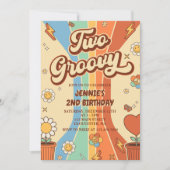 2つのグルーヴィレトロレインボー2nd誕生日パーティー 招待状 (正面)