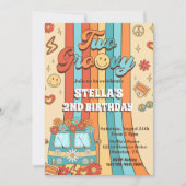 2つのグルーヴィレトロレインボー2nd誕生日パーティー 招待状 (正面)