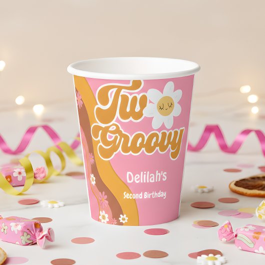 2つのグルーヴィレトロヴィンテージ2歳の誕生日 紙コップ