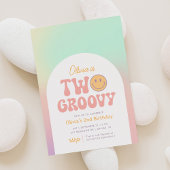 2つのグルーヴィレトロ虹色2番目の誕生日 招待状