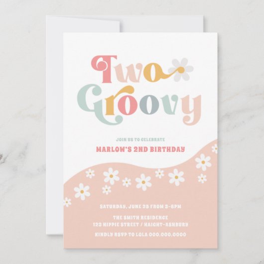 2つのグルーヴィ2ndバースデーピンク招待状 招待状 (正面)
