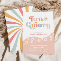 2つのグルーヴィ2ndバースデーピンク招待状