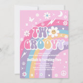 2つのグルーヴィ2ndバースデーピースラブパーティー虹 招待状 (正面)