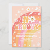 2つのグルーヴィ2ndバースデーピースラブパーティー虹 招待状 (正面)