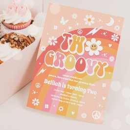 2つのグルーヴィ2ndバースデーピースラブパーティー虹 招待状