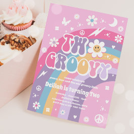 2つのグルーヴィ2ndバースデーピースラブパーティー虹 招待状