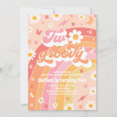 2つのグルーヴィ2ndバースデーピースラブパーティー虹 招待状 (正面)