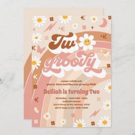 2つのグルーヴィ2ndバースデーピースラブパーティー虹 招待状