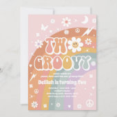 2つのグルーヴィ2ndバースデーピースラブパーティー虹 招待状 (正面)