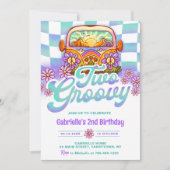 2つのグルーヴィ2nd誕生日パーティーボホフローラデイジー 招待状 (正面)