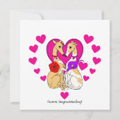 2つのグレイハウンドピンクのハートと花 招待状 (裏面)