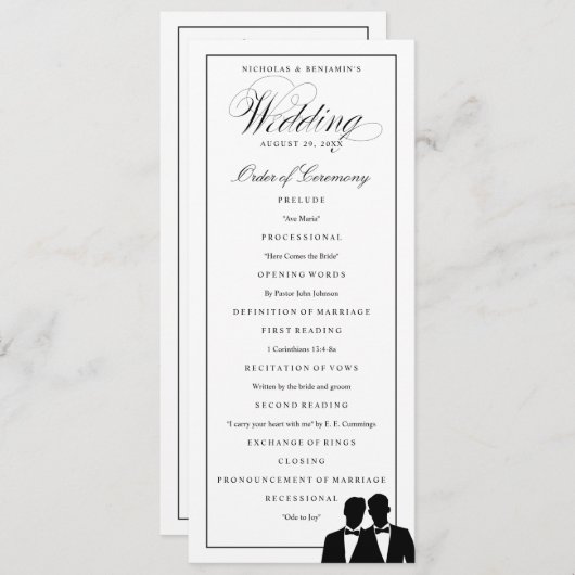 2つのグロームスシルエットボウタイゲイ結婚式 プログラム (正面/裏面)