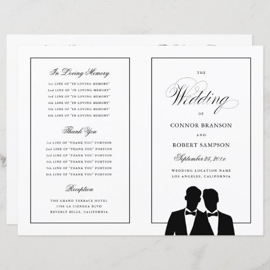 2つのグロームスシルエットボウタイゲイ結婚式 プログラム (正面/裏面)