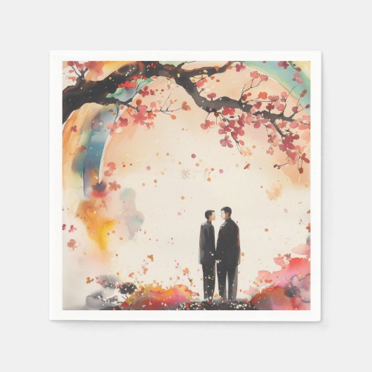 2つのグロームス結婚のデジタルアート スタンダードカクテルナプキン (正面)