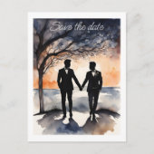 2つのゲイ結婚式の日付を保存 案内ポストカード (正面)