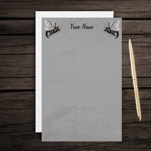 2つのゴシックビーイラストとスカル翼 便箋