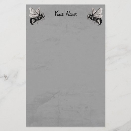 2つのゴシックビーイラストとスカル翼 便箋 (正面)
