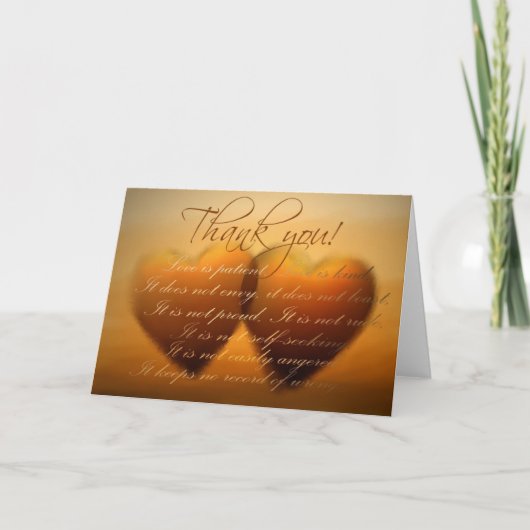 2つのゴールドハートの感謝カード！ サンキューカード (正面)