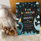 2つのサウルス2ndバースデーグリーン恐竜 招待状