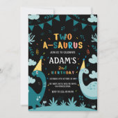 2つのサウルス2ndバースデーグリーン恐竜 招待状 (正面)