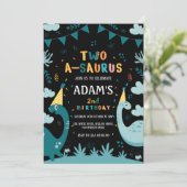 2つのサウルス2ndバースデーグリーン恐竜 招待状 (スタンド正面)