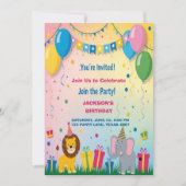 2つのサファリアニマルズ誕生日 招待状 (正面)