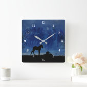 2つのサラブレッド競走馬フォールの壁時計番号 スクエア壁時計 (ホーム)