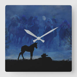 2つのサラブレッド競走馬フォールの壁時計 スクエア壁時計